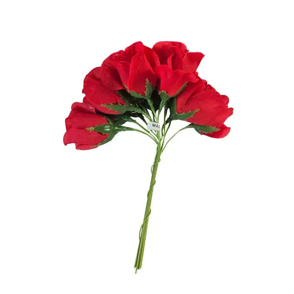 Red Artificial Silk Rose Picks Wired Stems Wedding Craft 1